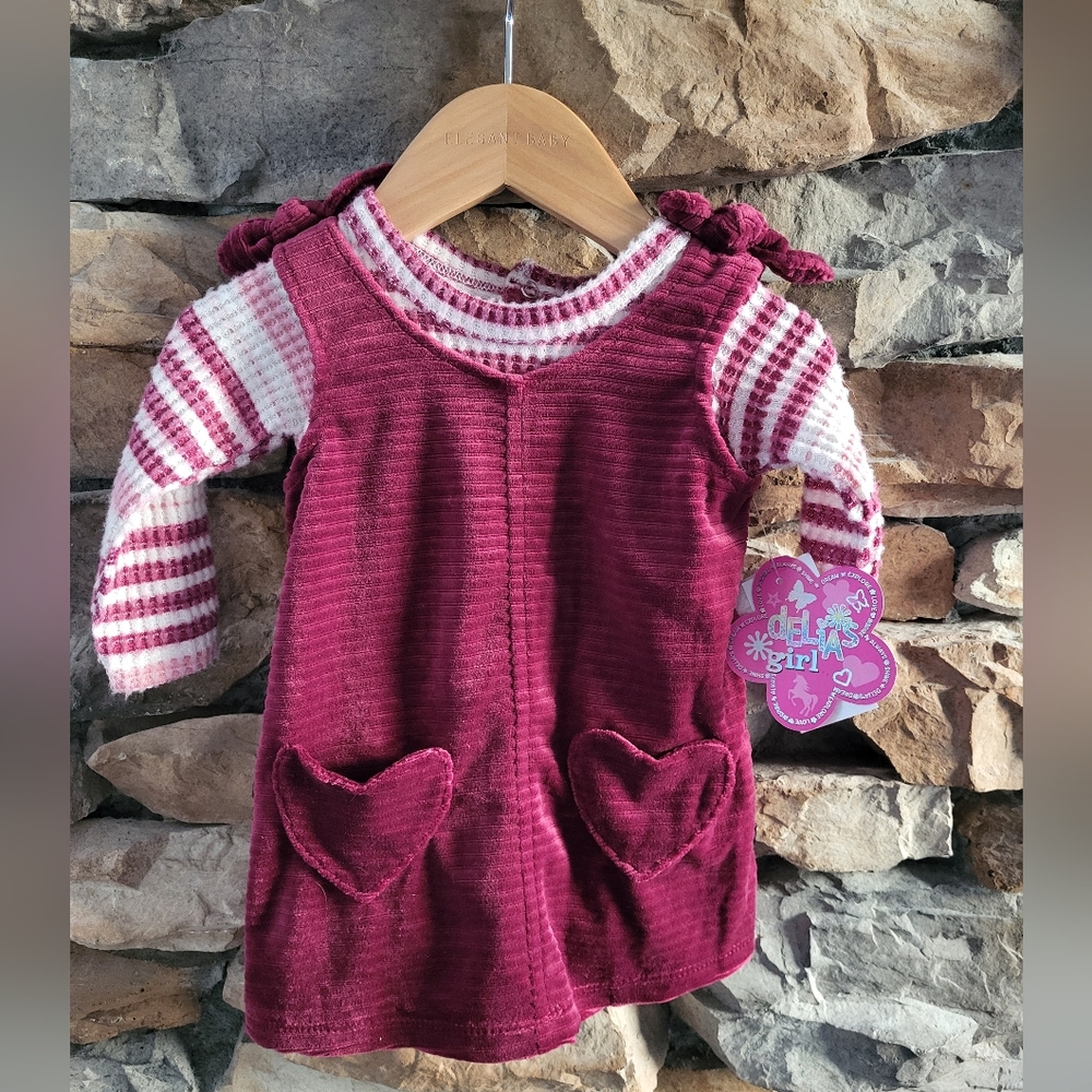 dELiA*s 6-9m Burgundy and Pink Corduroy Jumper And Mock Neck Top Y2K Style NWT